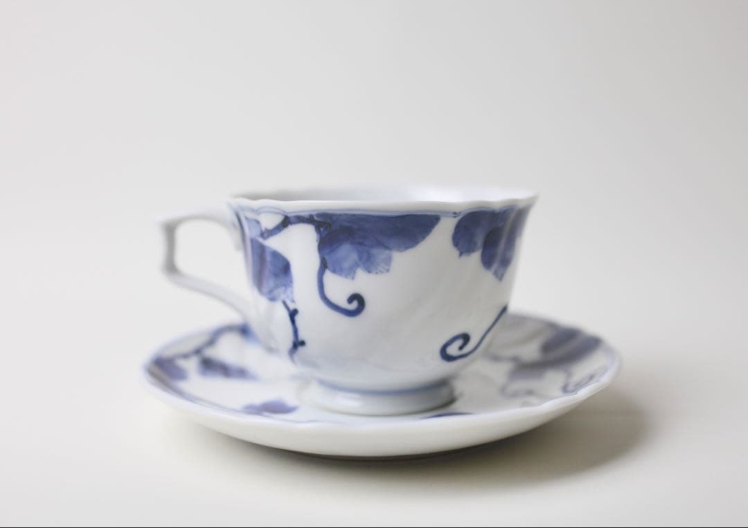 九谷長左 山本長左 藍九谷 葡萄文 カップとソーサー　コーヒー