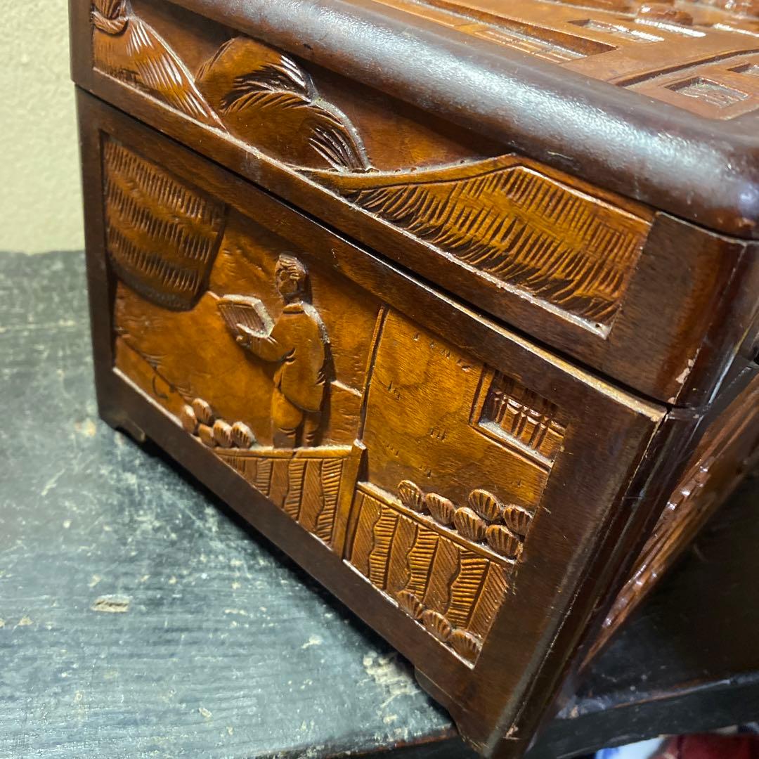 中国古玩　木彫　毛沢東　人生図箱