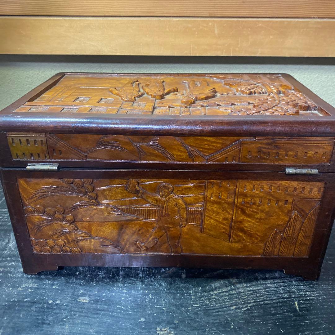 中国古玩　木彫　毛沢東　人生図箱