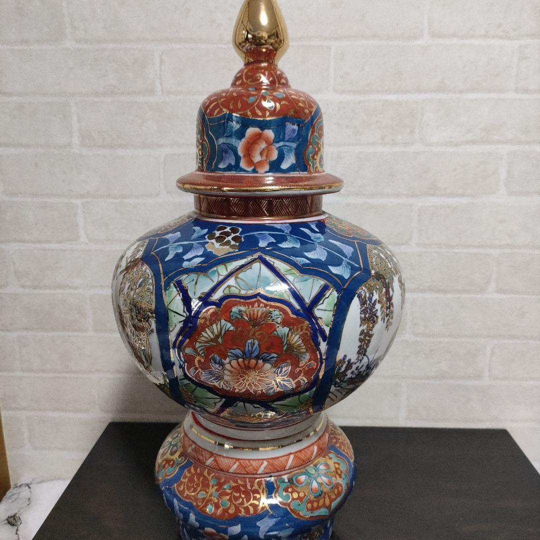 有田焼 金彩 染錦 美人図 沈香壺 飾壺 高さ46cm 古美術 骨董品