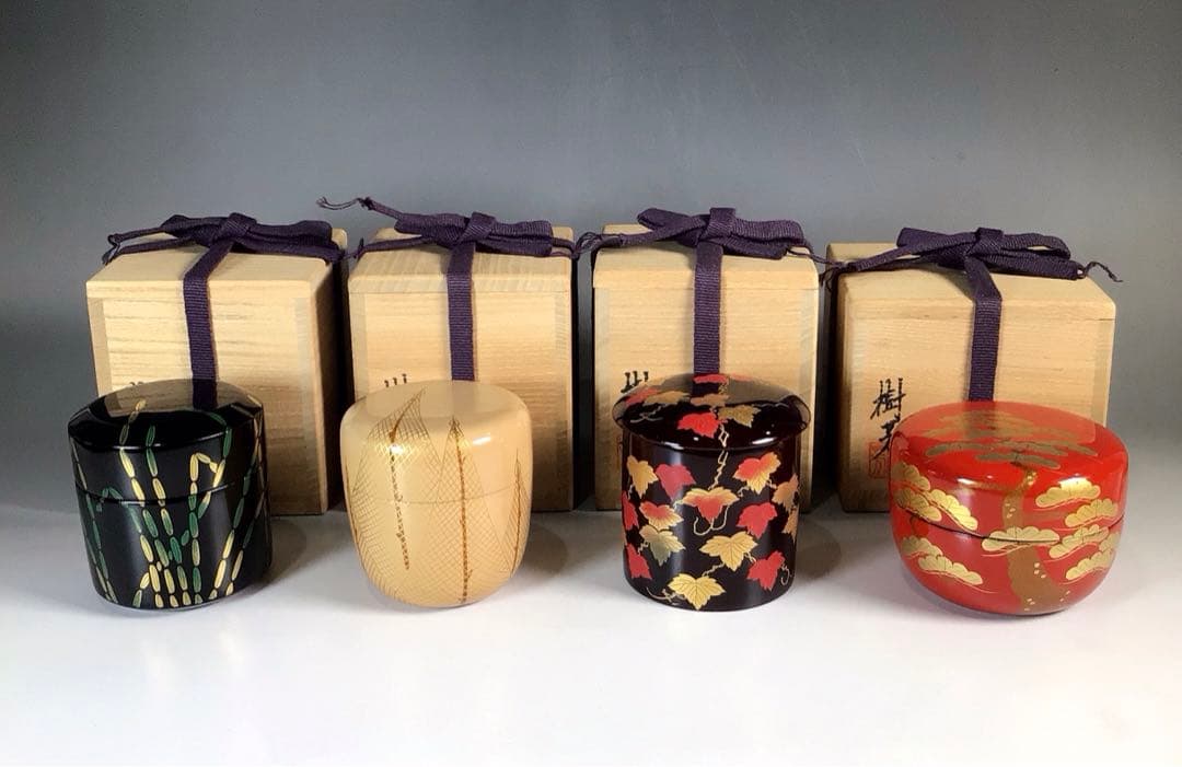 Ｎ４８２　四季棗　『荒井樹芳作』『雪吹　中棗　金輪寺　平棗』　共箱　茶道具