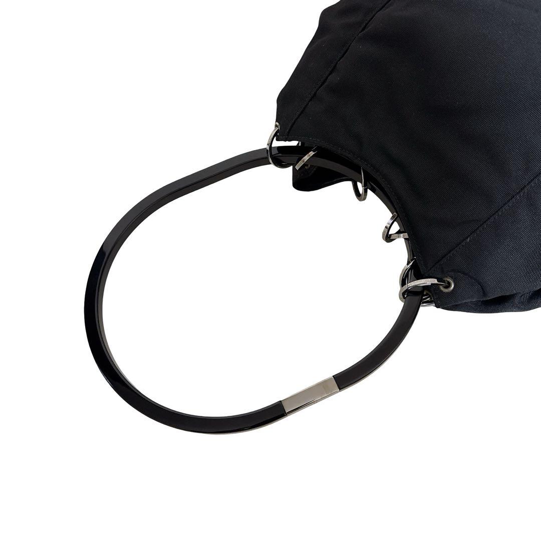 グッチ ハンドバッグ 鞄 バッグ ナイロン レザー ブラック シルバー金具 無地