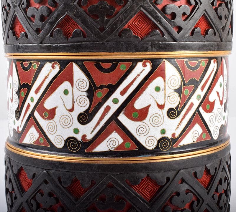 中国　剔紅　堆朱　堆黒　内七宝　雲龍文　三段重箱　H　R5782