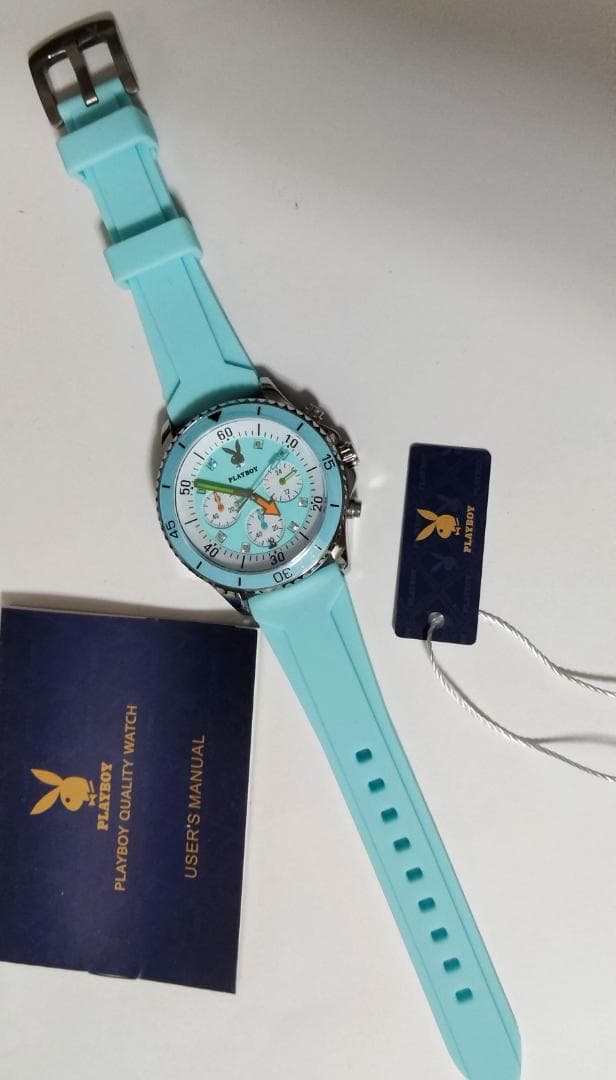 新品PLAYBOY スカイブルー クロノグラフ 時計箱付き
