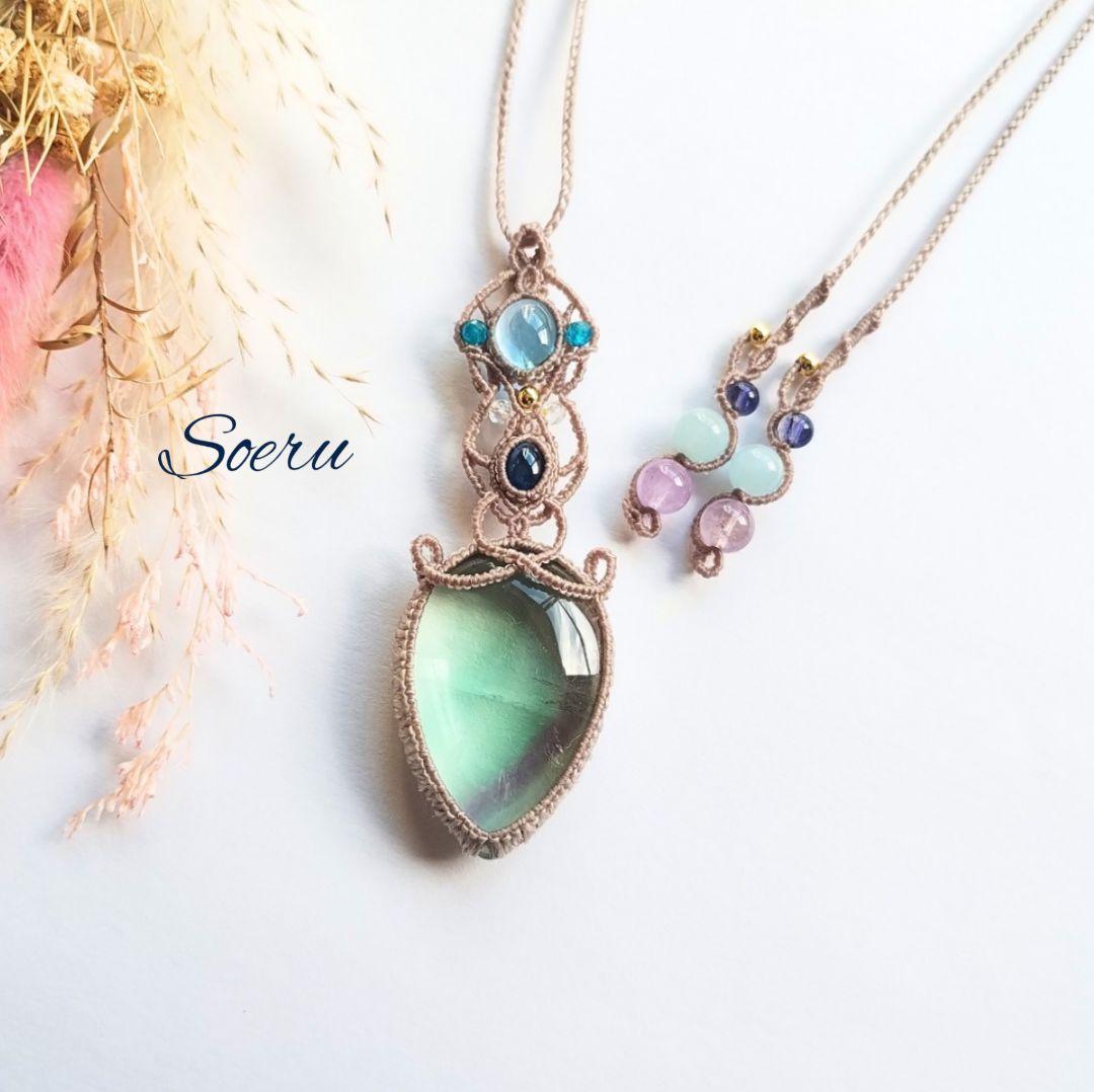 【ちーさん】マラカイト＆ガーデンクォーツのマクラメ編みネックレス他　天然石