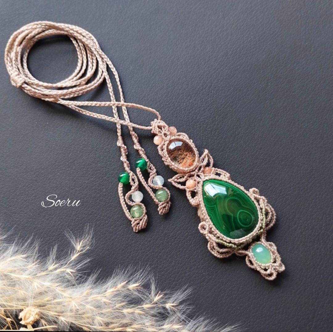 【ちーさん】マラカイト＆ガーデンクォーツのマクラメ編みネックレス他　天然石