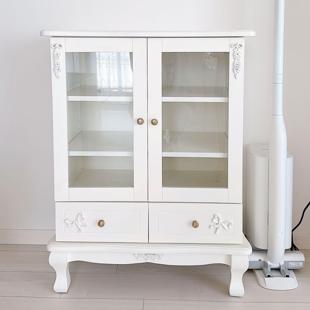 【本日まで〆】ココリボン ガラスキャビネット ホワイト