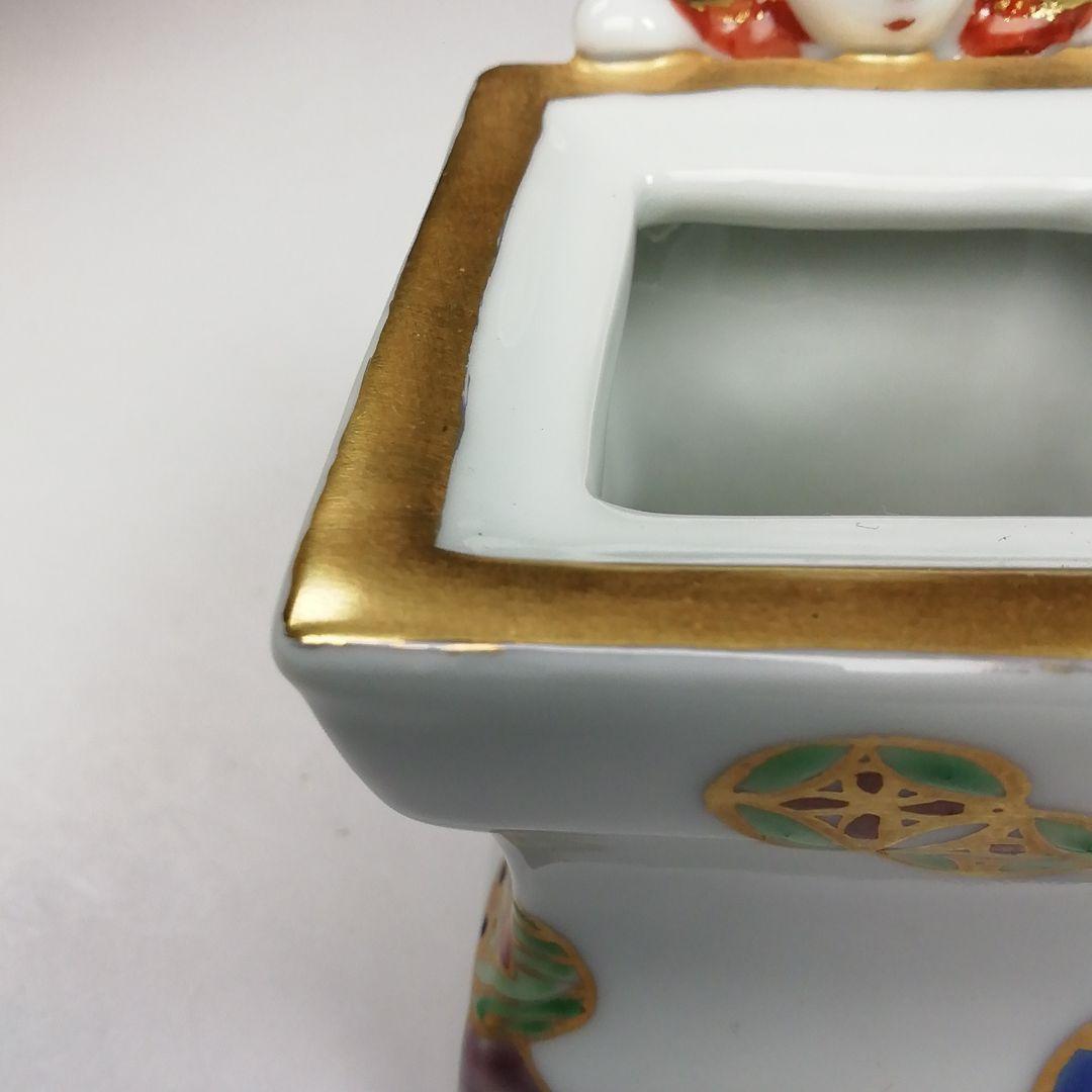 Ｗ５０　蓋置　『色絵　一閑人』『高野昭阿弥 造』　共箱　茶道具