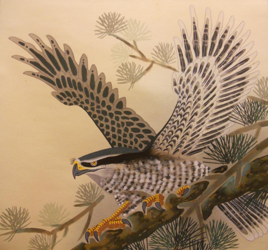 掛け軸 広大 作 『 富士に鷹 』 絹本 希少 軸装 茶道具 掛軸 美品 です。