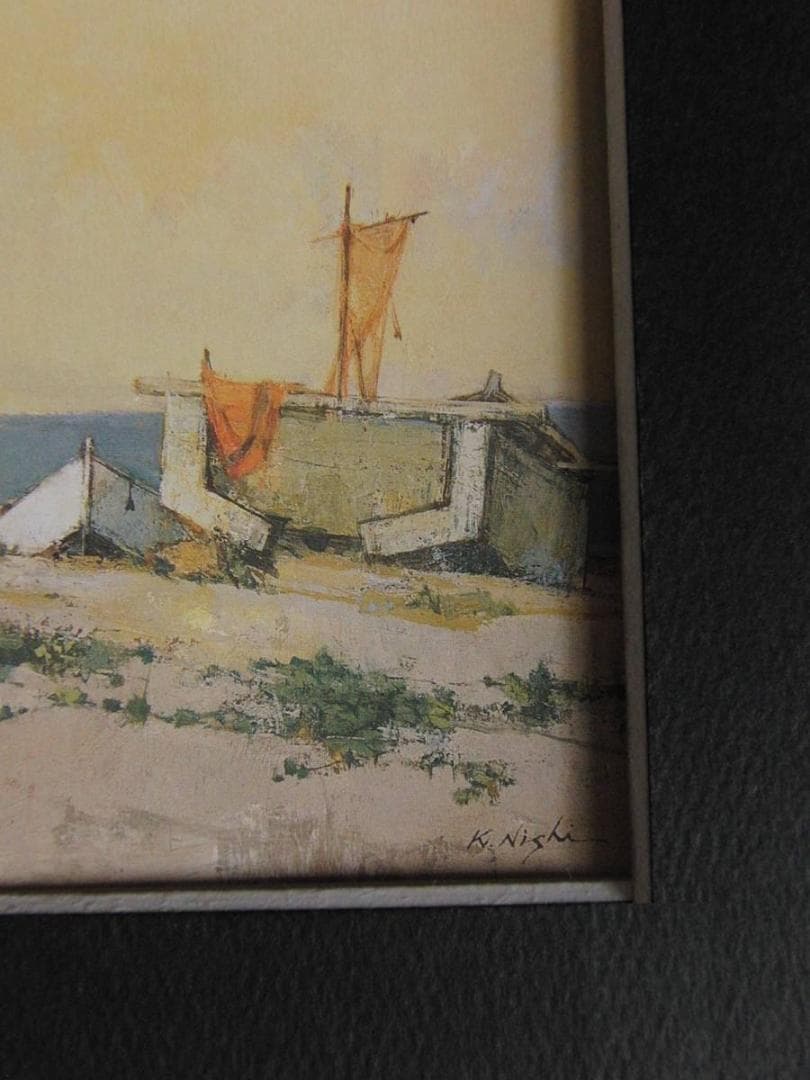 西健吉、【浜】、希少な額装用画集より、新品額装付、状態良好