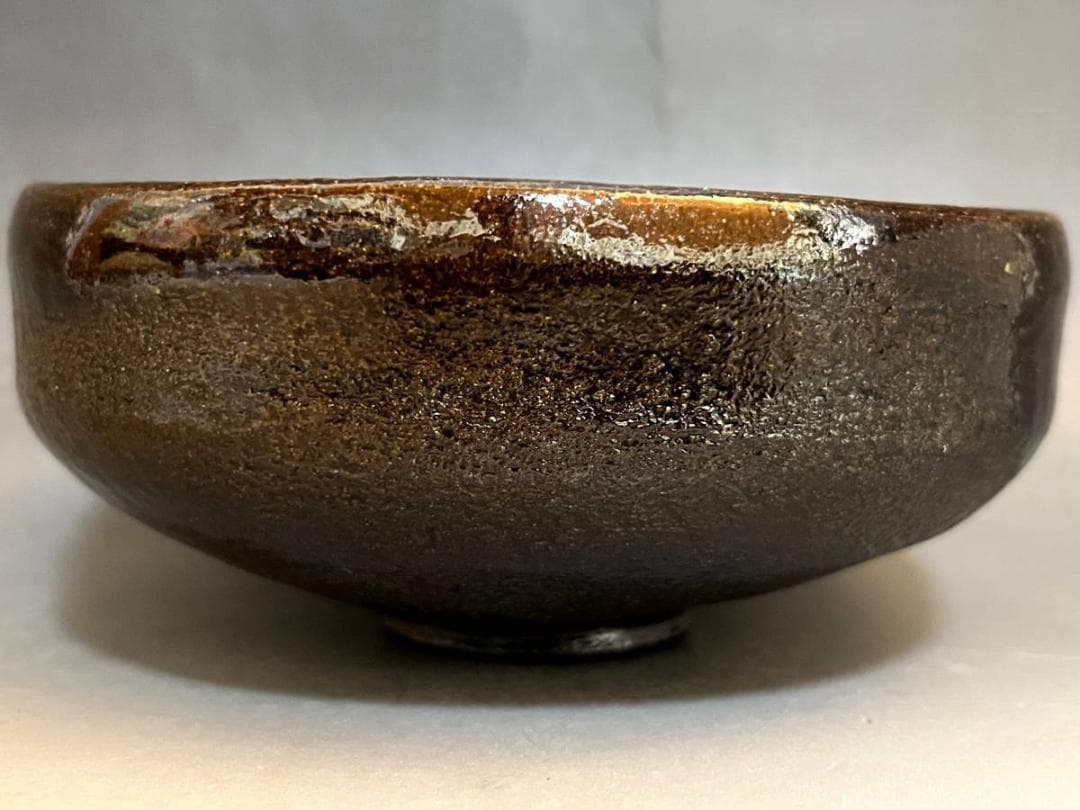 茶碗■大樋焼き【中村長阿弥】馬ダライ型平茶碗 茶釉 桐共箱 お茶道具 骨董品■