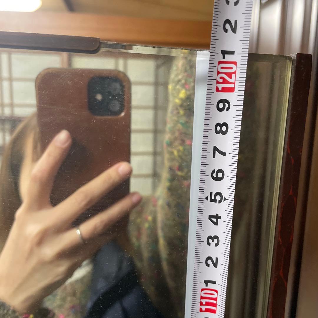 木製全身鏡 花柄彫刻 着物 和鏡 アンティーク 骨董品