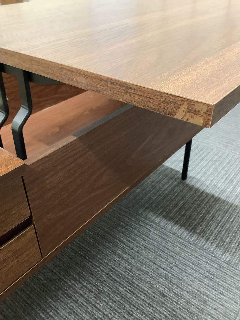 木製昇降テーブル デスクとテーブルの2way 引き出し+スライド収納付き