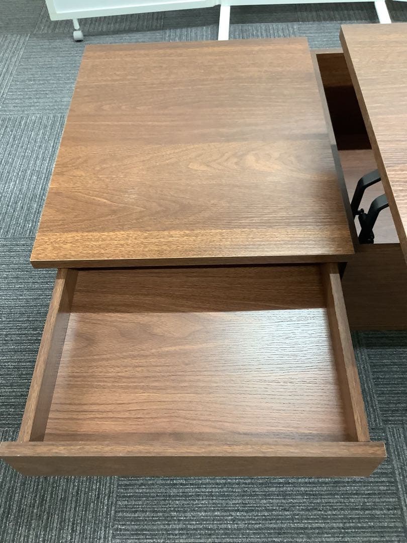 木製昇降テーブル デスクとテーブルの2way 引き出し+スライド収納付き