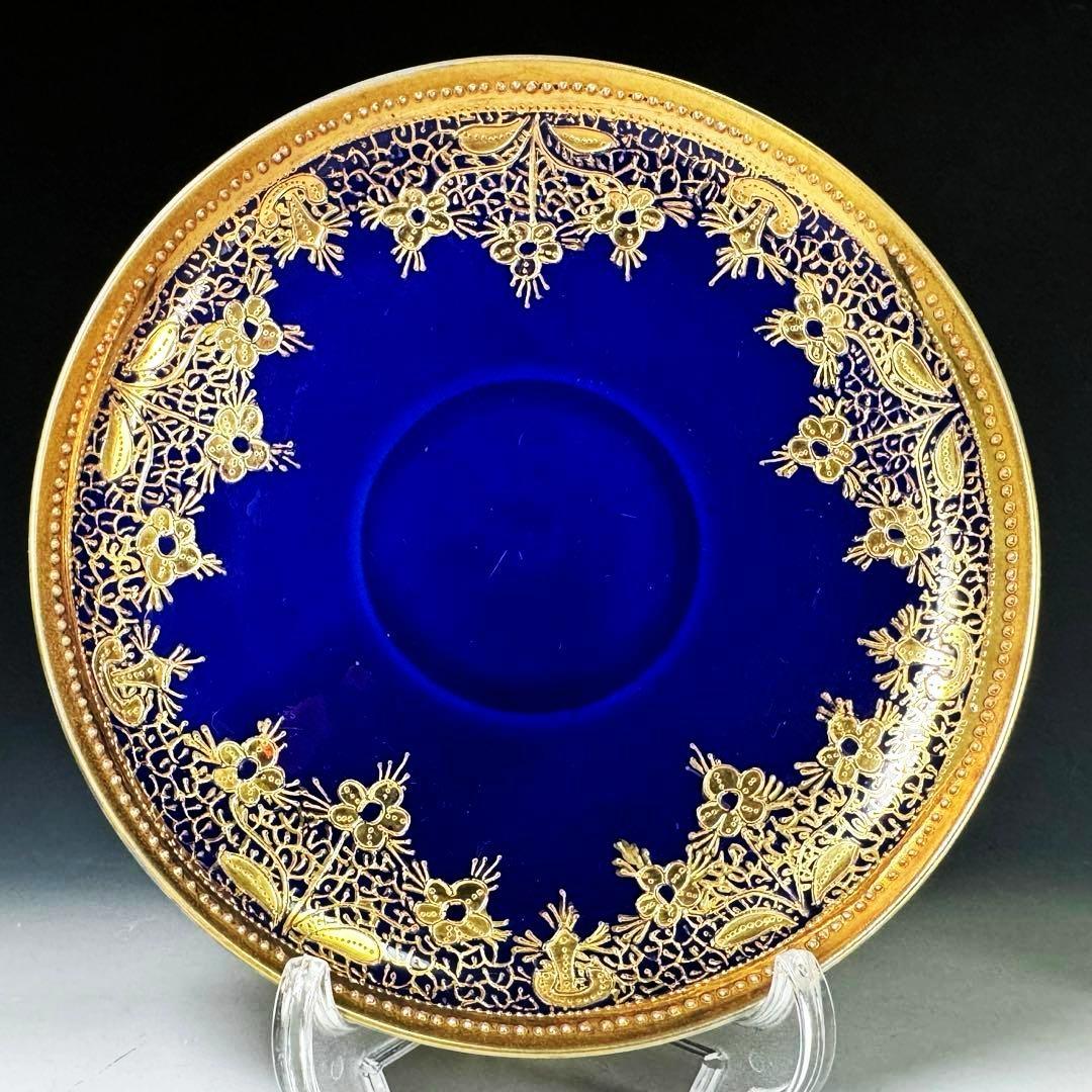 逸品■オールドノリタケ コバルト 金盛 レース装飾 ペディスタル カップソーサー