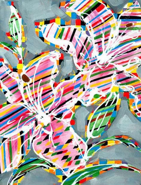 油絵 菅家令子 絵 絵画 インテリア 額付(黒) uF6-064204 花 ゆり