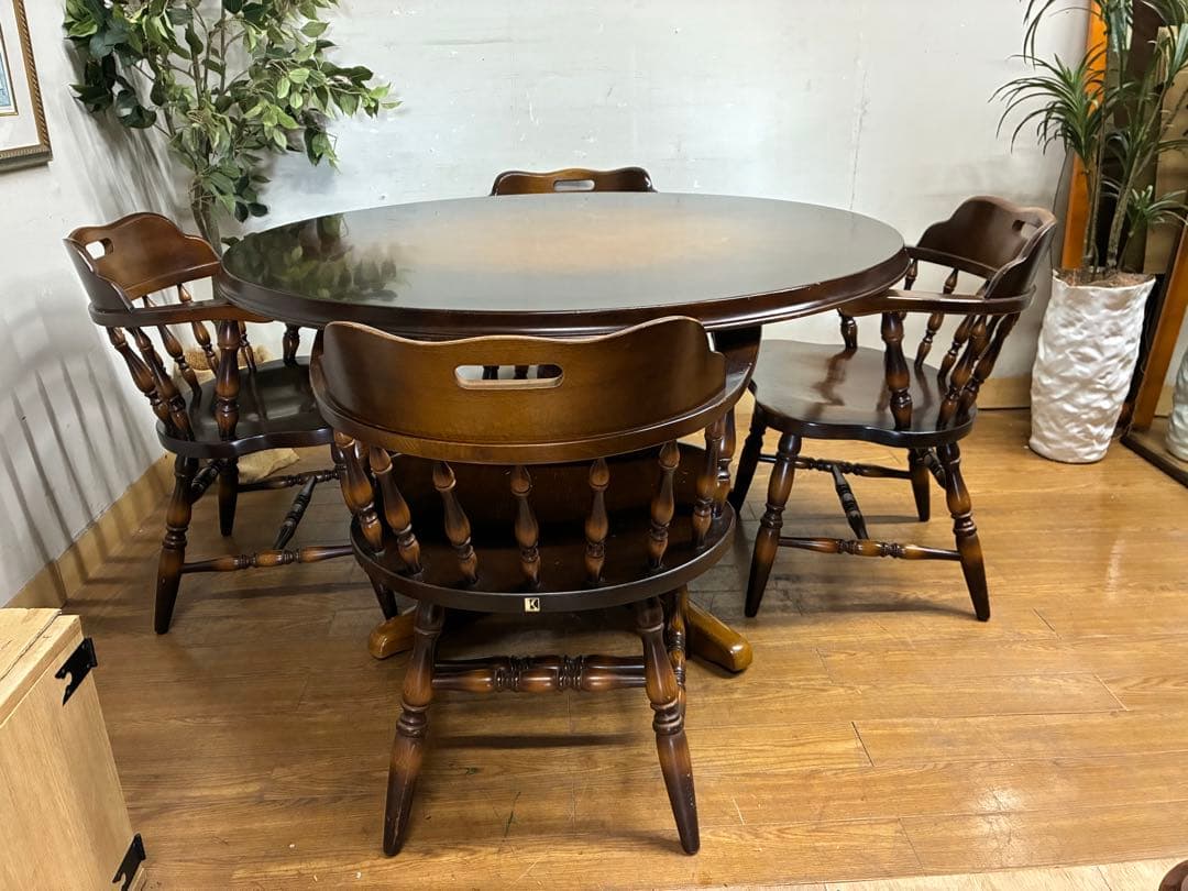 管366☆飛騨産業☆キツツキマーク☆高穂☆ダイニングテーブル/アームチェアー4脚