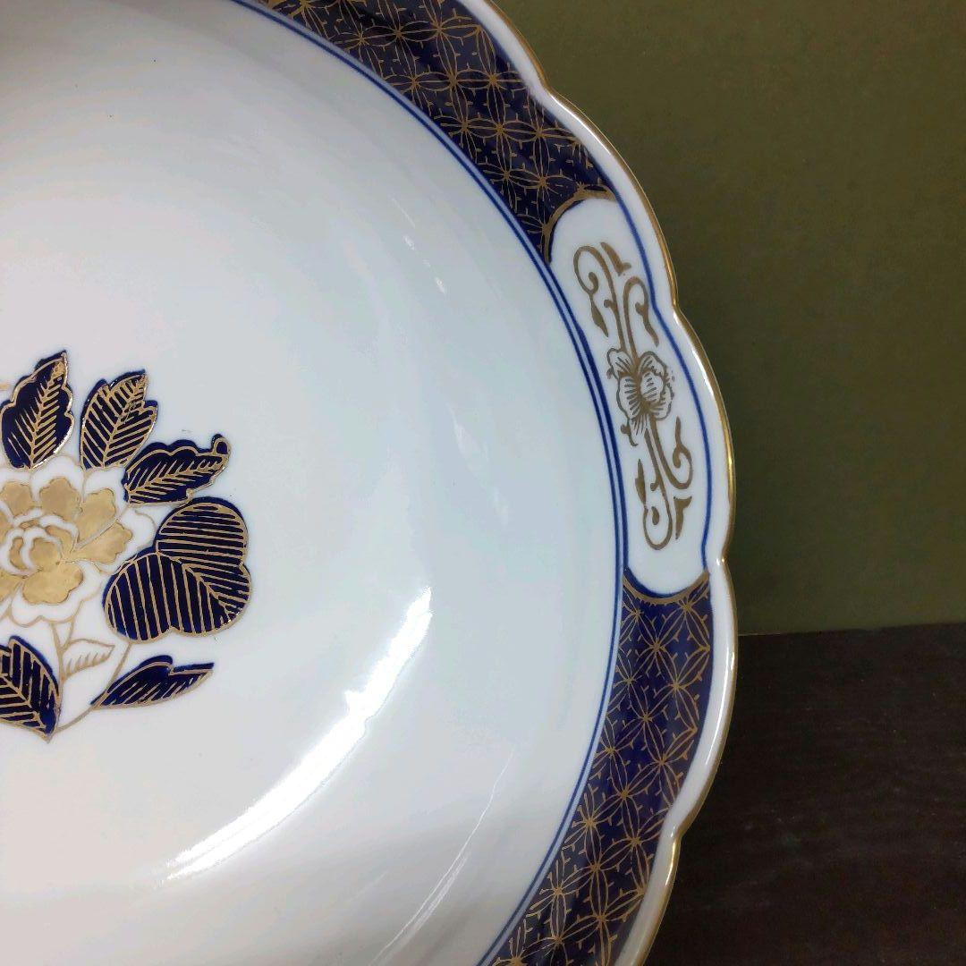 （813）✿有田焼★秀峰作★菊型花鳥絵深鉢★破魔オマケ付き★