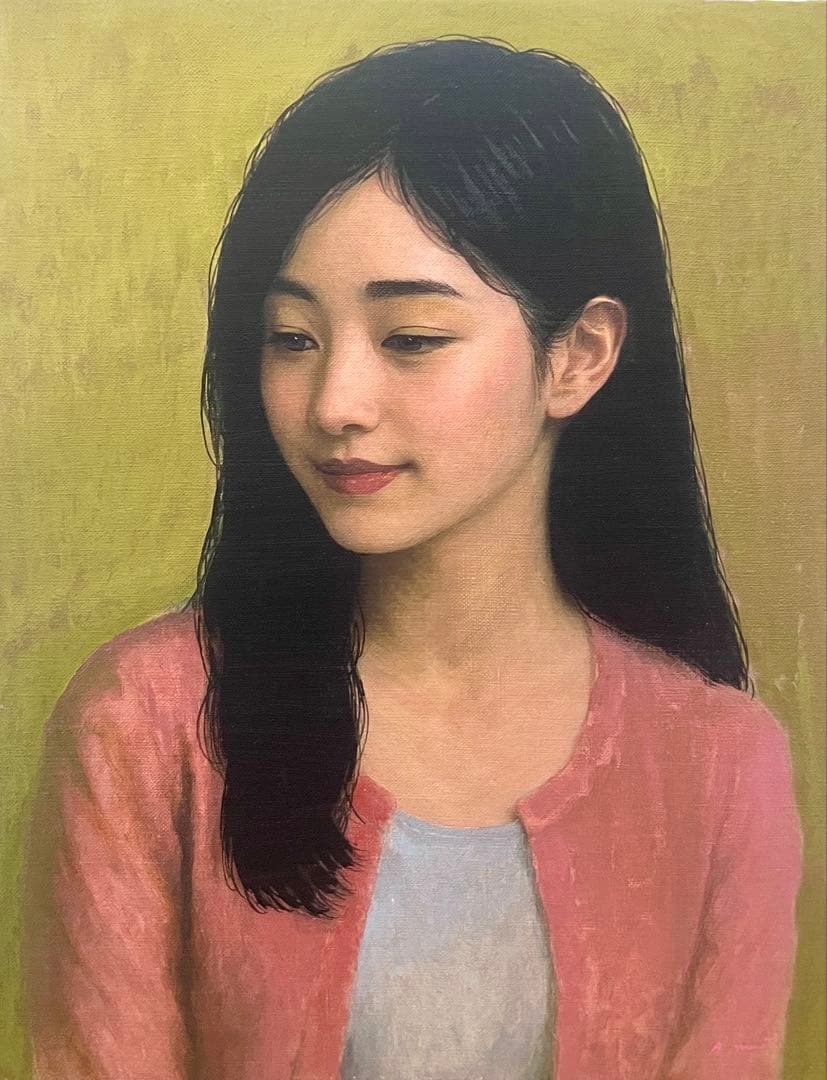 (F6号) 東直人【桃衣】 表サイン有/共シール有 /真作/油彩