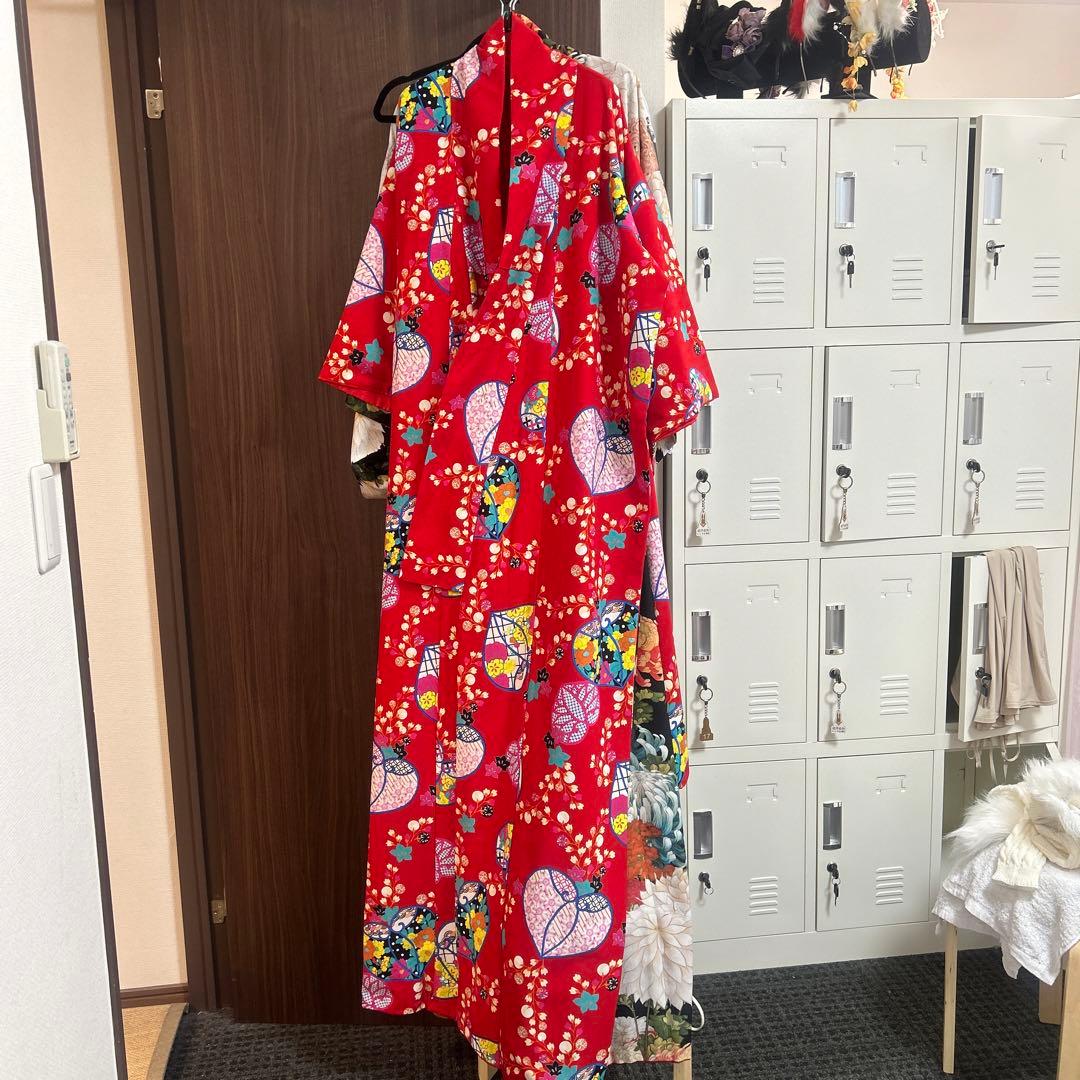 ふりふ　赤い花柄振袖と袋帯セット