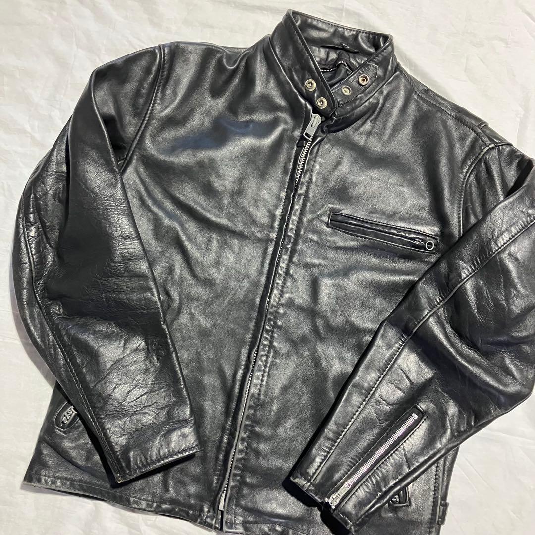 Schott スタンドカラー シングルライダースジャケット ブラック レザー
