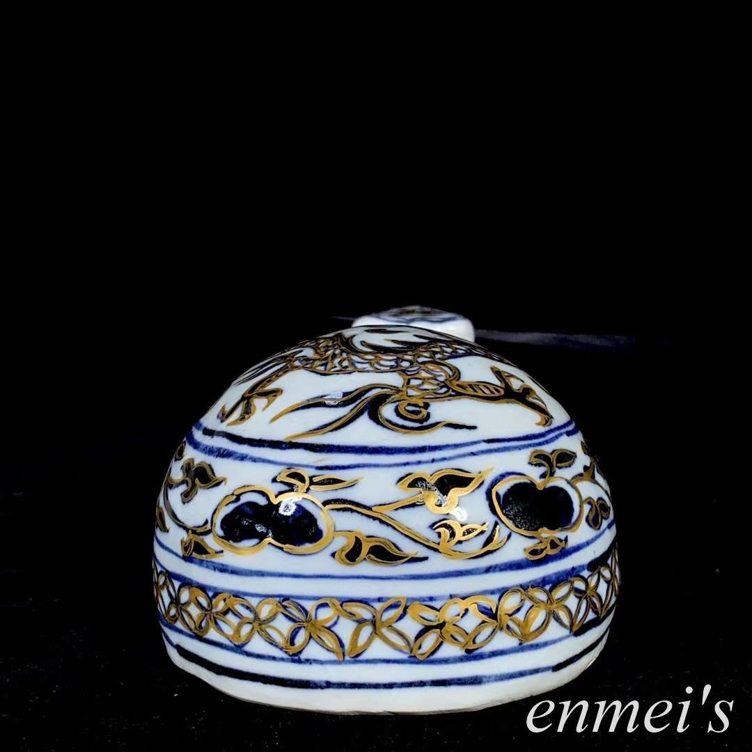 中国古美術・元款青花釉里紅描金彩龍紋琵琶・青花磁・純手描き・陶芸・花瓶・文房具