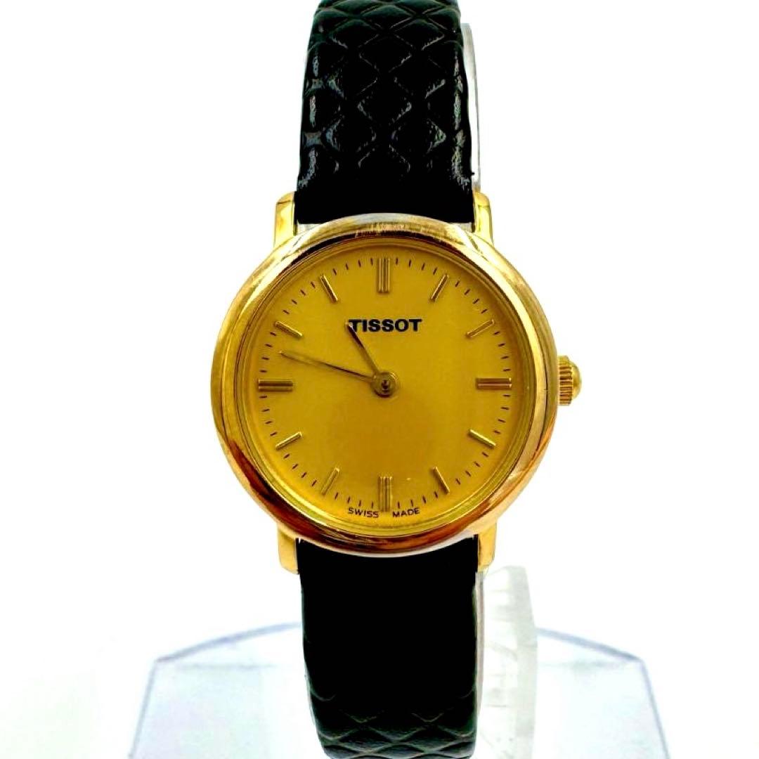【新品電池】TISSOT ラウンド ゴールド文字盤 レザー クォーツ