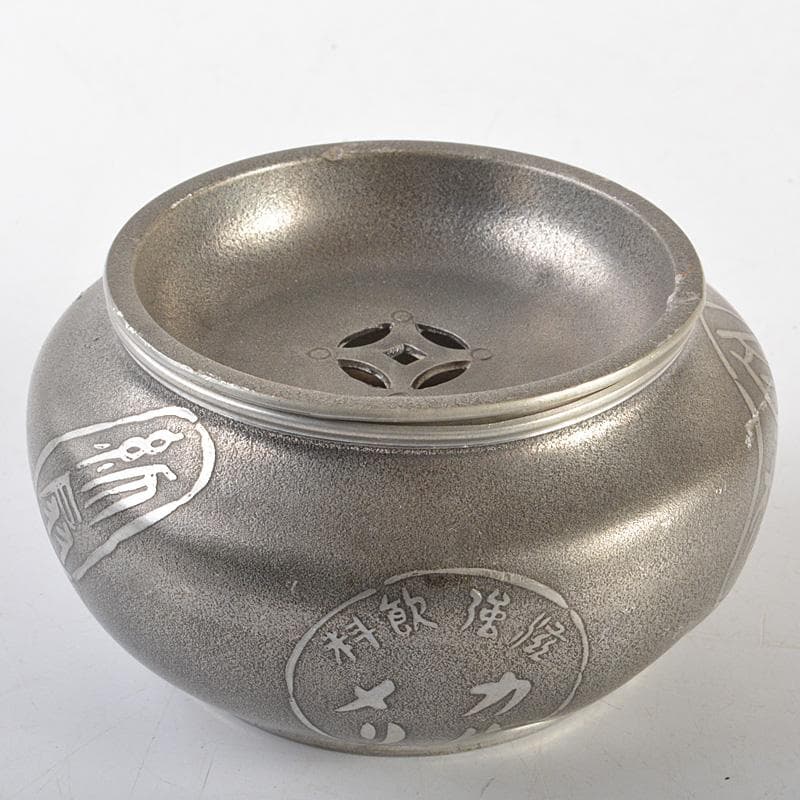 煎茶道具　 間村自造　錫製　文字文　茶こぼし　約269g　V　R7017