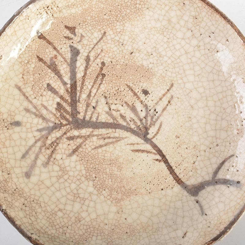 志野焼　絵志野　大橋秋二作　松文　手塩皿　小皿　五客　共箱　V　R7447