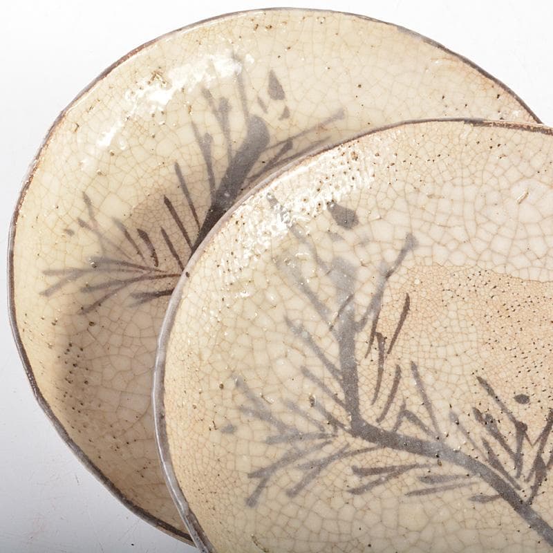 志野焼　絵志野　大橋秋二作　松文　手塩皿　小皿　五客　共箱　V　R7447