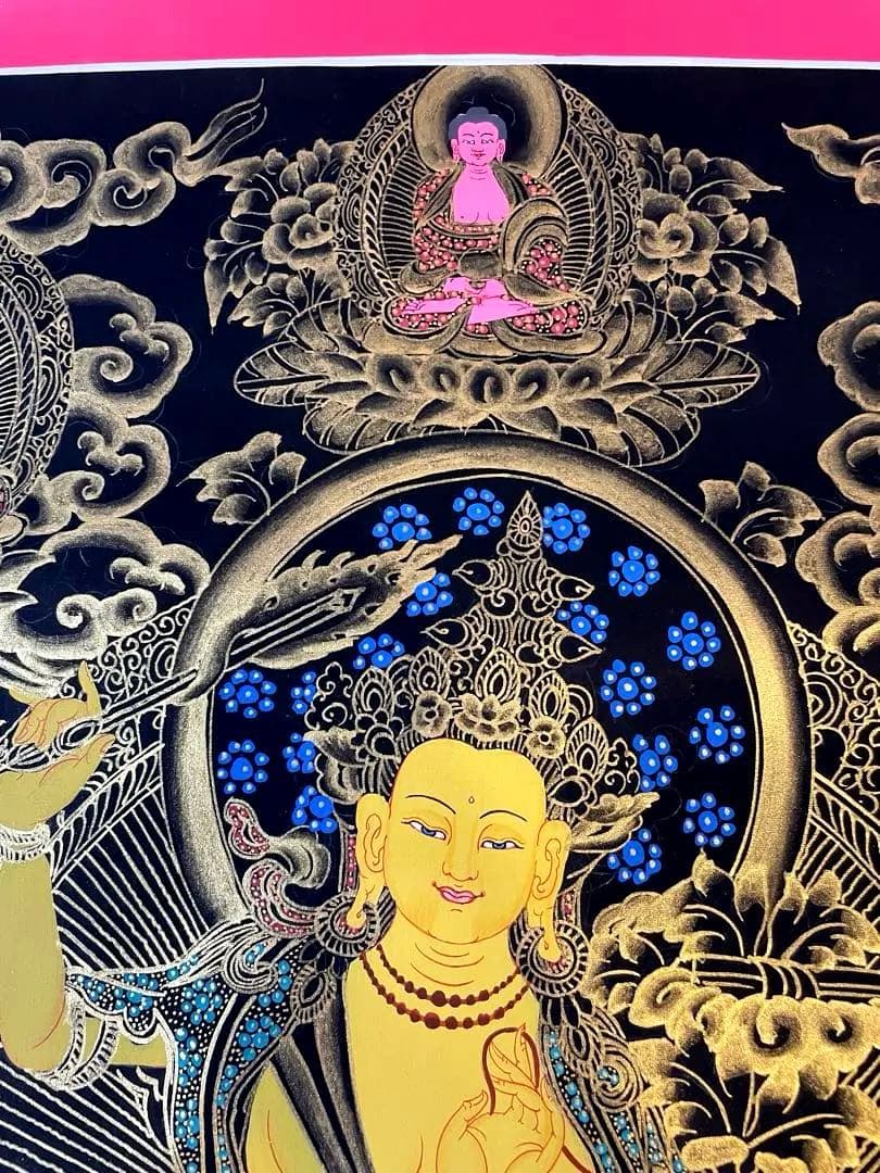 《手描き肉筆画》文殊菩薩 マンジュシュリー 文殊師利 タンカ 曼荼羅 仏画