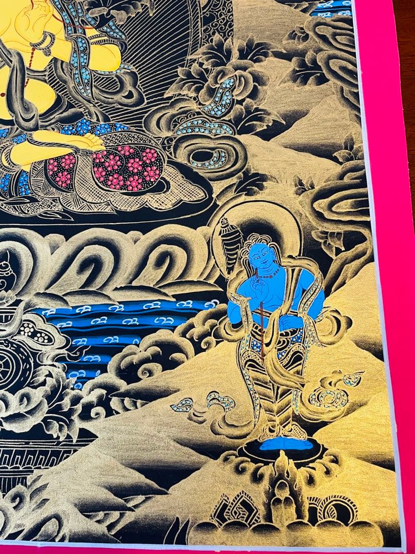 《手描き肉筆画》文殊菩薩 マンジュシュリー 文殊師利 タンカ 曼荼羅 仏画