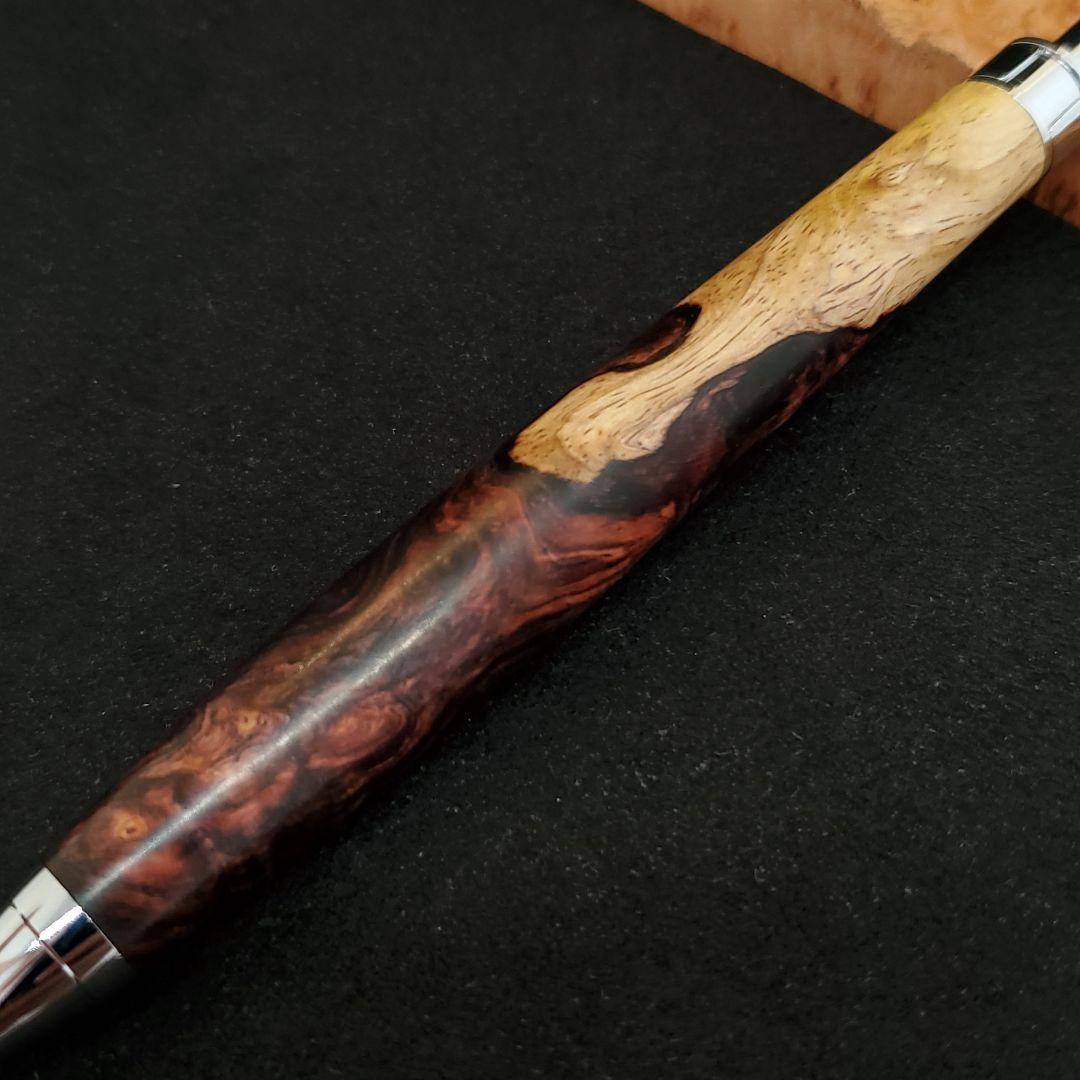 No.27ハンドメイド木軸シャーペンロースウッド瘤蜜蝋ワックス仕上げ