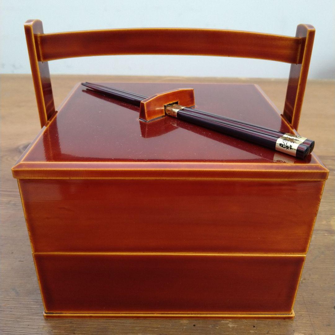 【値下げ！】【新品未使用】★美しい工芸品★【飛騨春慶塗】手提 箸付二段重