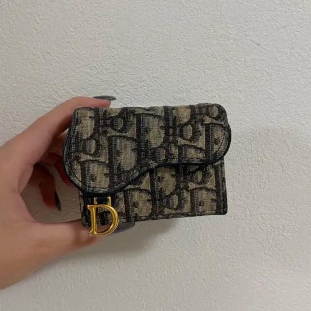 Dior サドル ミニウォレット 三つ折り財布 オブリーク トロッター ネイビー