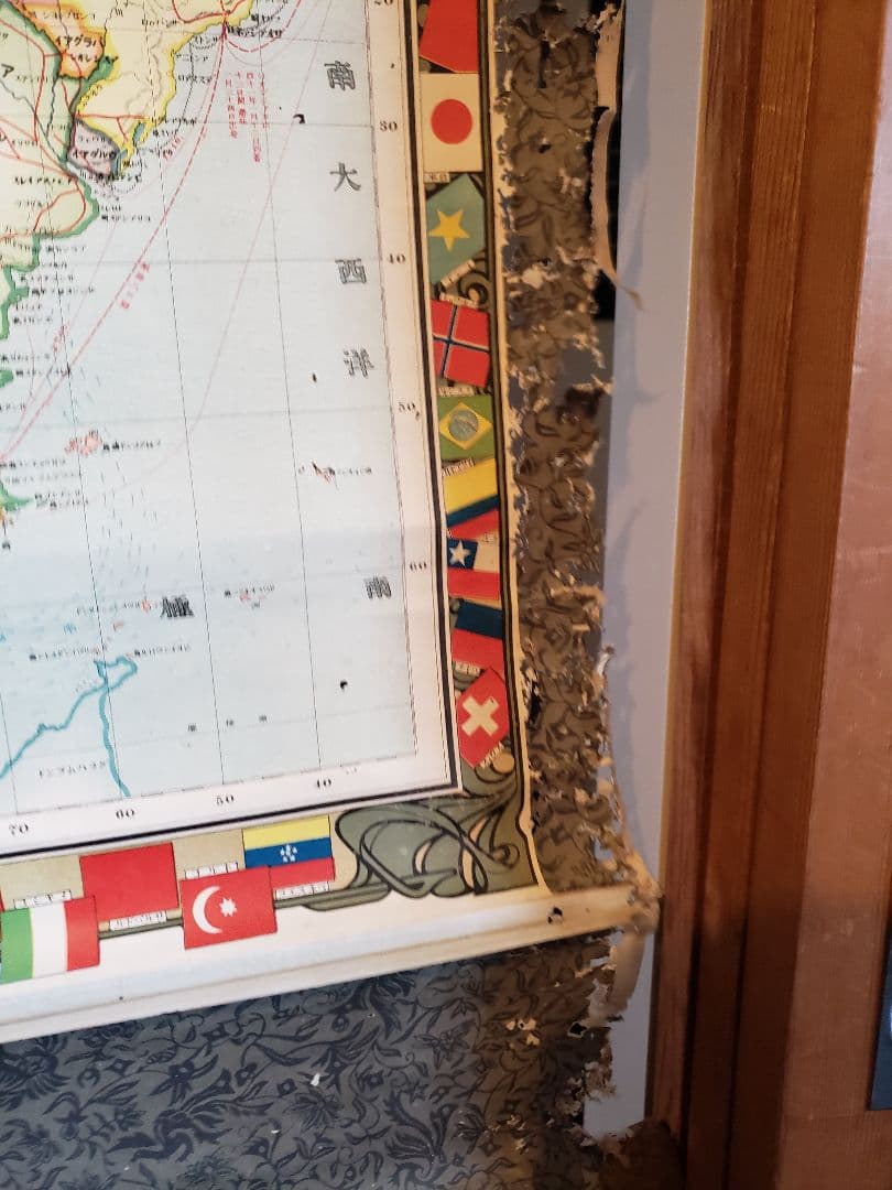 戦前　大地図　世界交通全図　明治42年　大阪毎日新聞社発行　世界地図