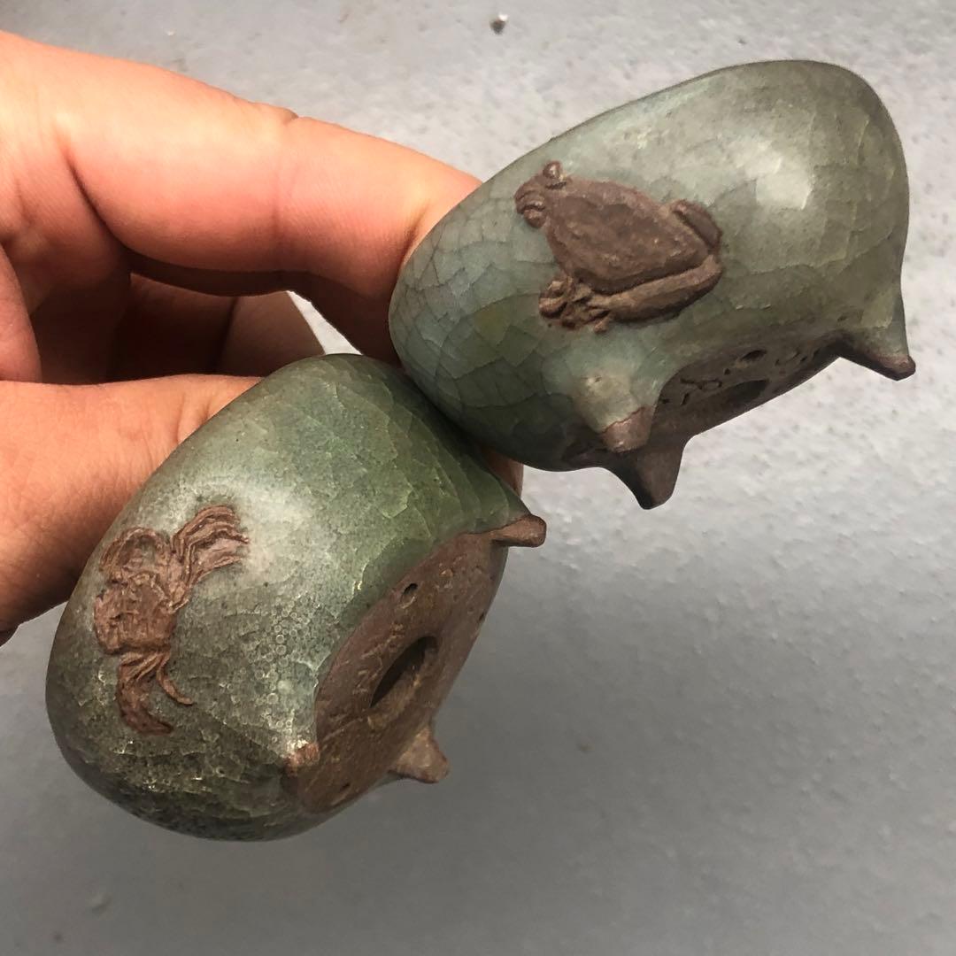 331.彫刻豆丸鉢2点 盆栽鉢 5.5*3cm