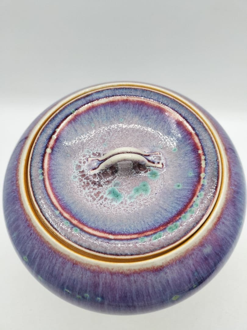 c680 水指 孔雀釉 塗蓋付　龍野焼 2代松山雅英 木箱 茶道具 古物