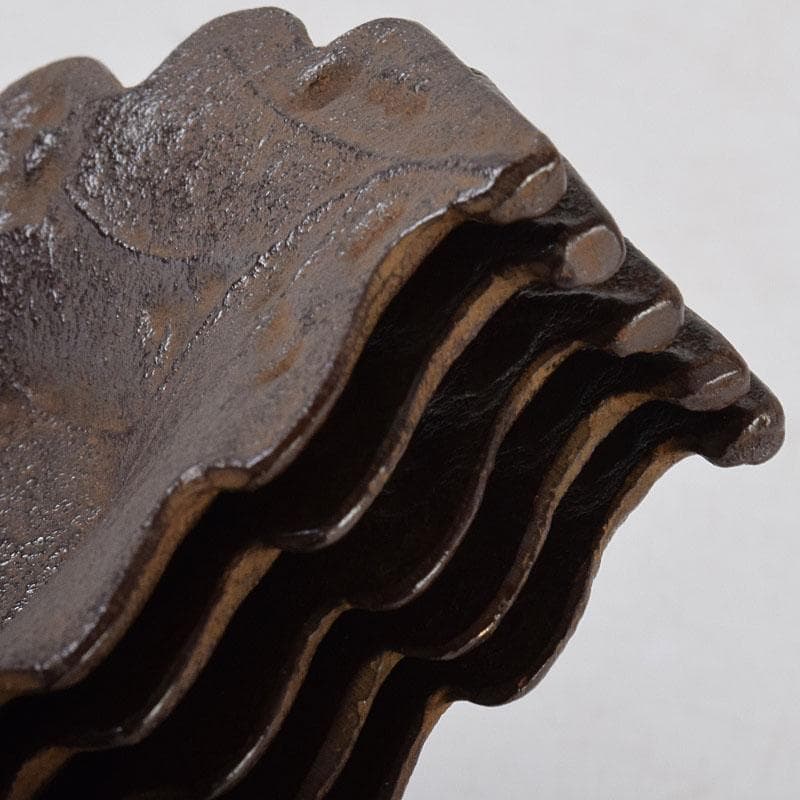 南部鉄器　釜師　鈴木盛久作　木の葉茶托　五客　共箱　V　R9095