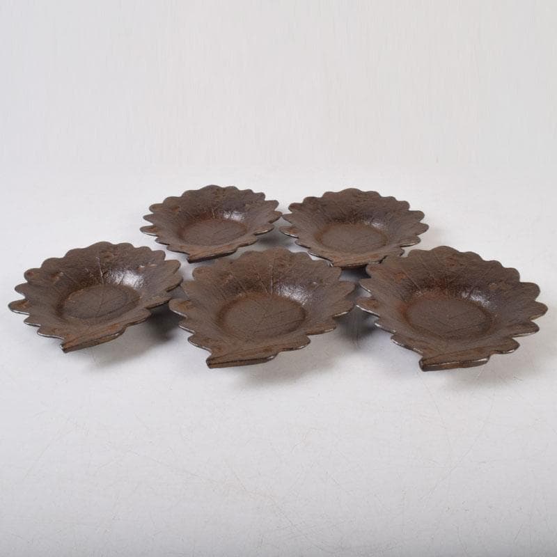 南部鉄器　釜師　鈴木盛久作　木の葉茶托　五客　共箱　V　R9095