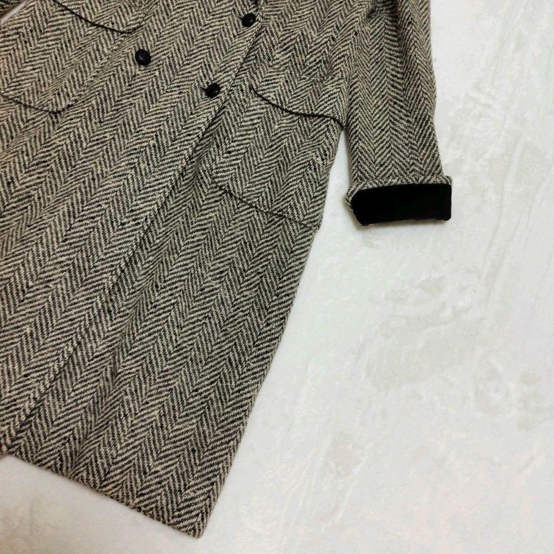 イヴサンローラン ダブルブレストコート ヘリンボーン ツイード ベロア切替