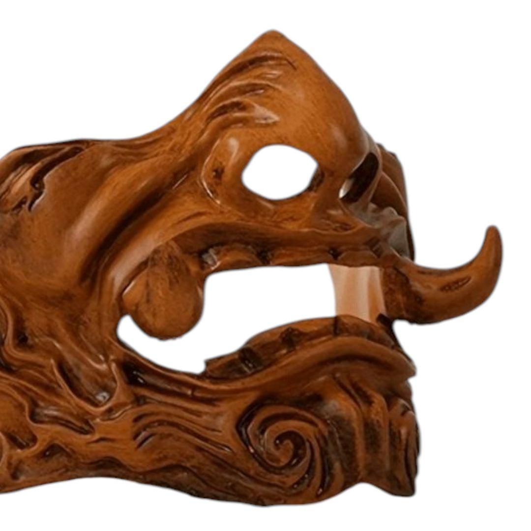 般若の半顔のお面木目風塗装怒った顔の面ハロウィン仮装コスプレ撮影パーティー狛犬