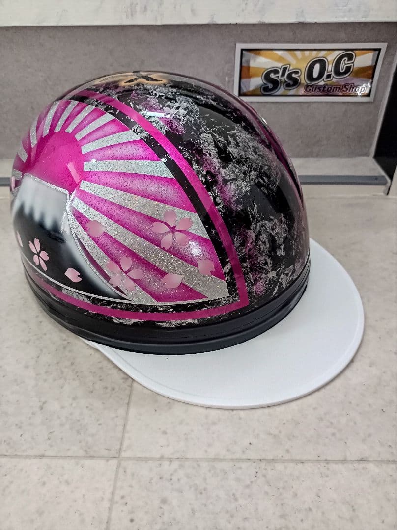 カスタムコルク半　黒ラップ✘Candyピンク富士日章　七色ラメ　文字変更無料