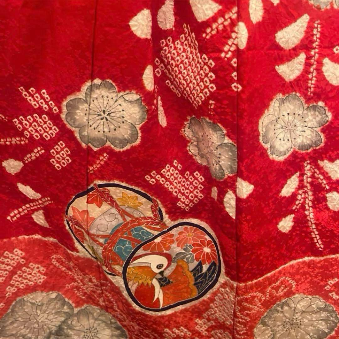 七五三 着物 女の子 正絹 本絞り 手描き友禅 古典柄 赤 長襦袢セット