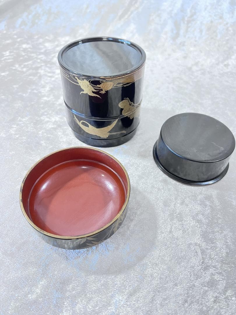 蒔絵丸住　合わせ箱　鶴亀と松