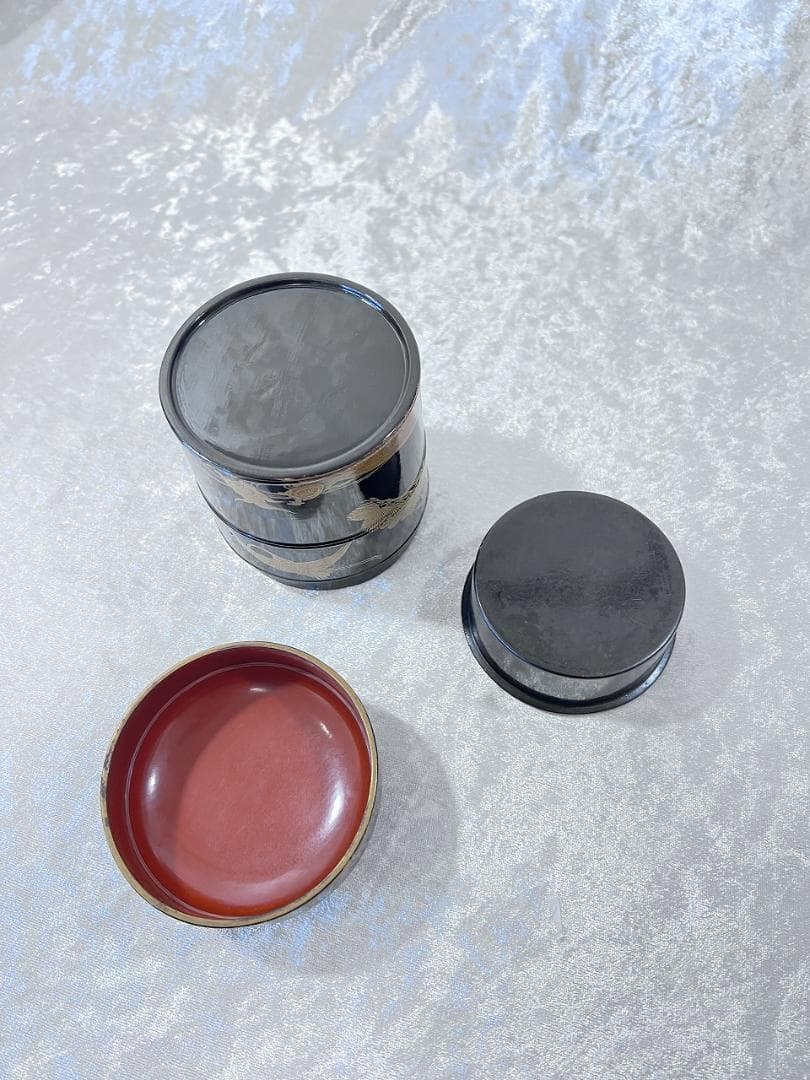 蒔絵丸住　合わせ箱　鶴亀と松