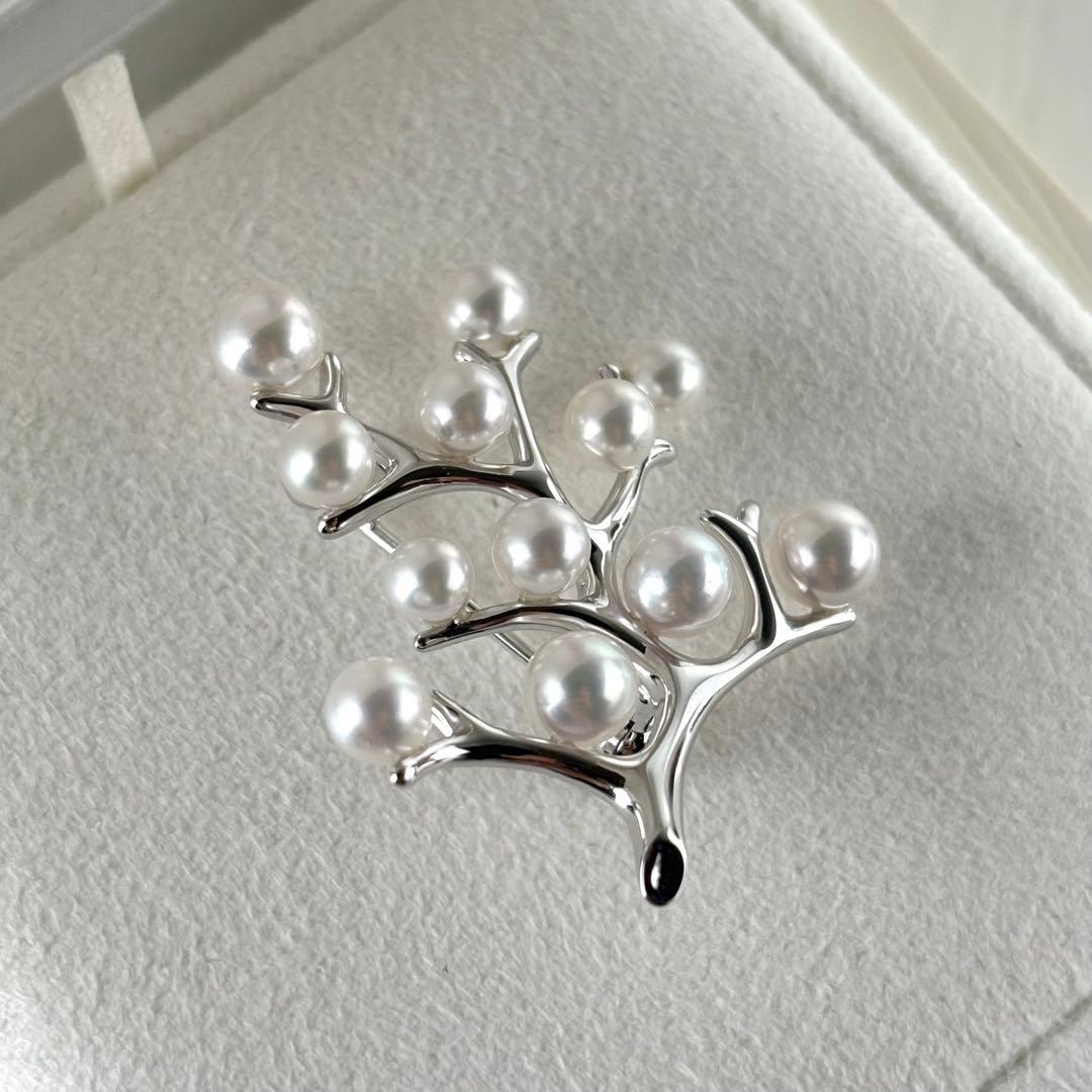 395【ミキモト】シルバー　パール　幸福の木　ブローチ　箱付き