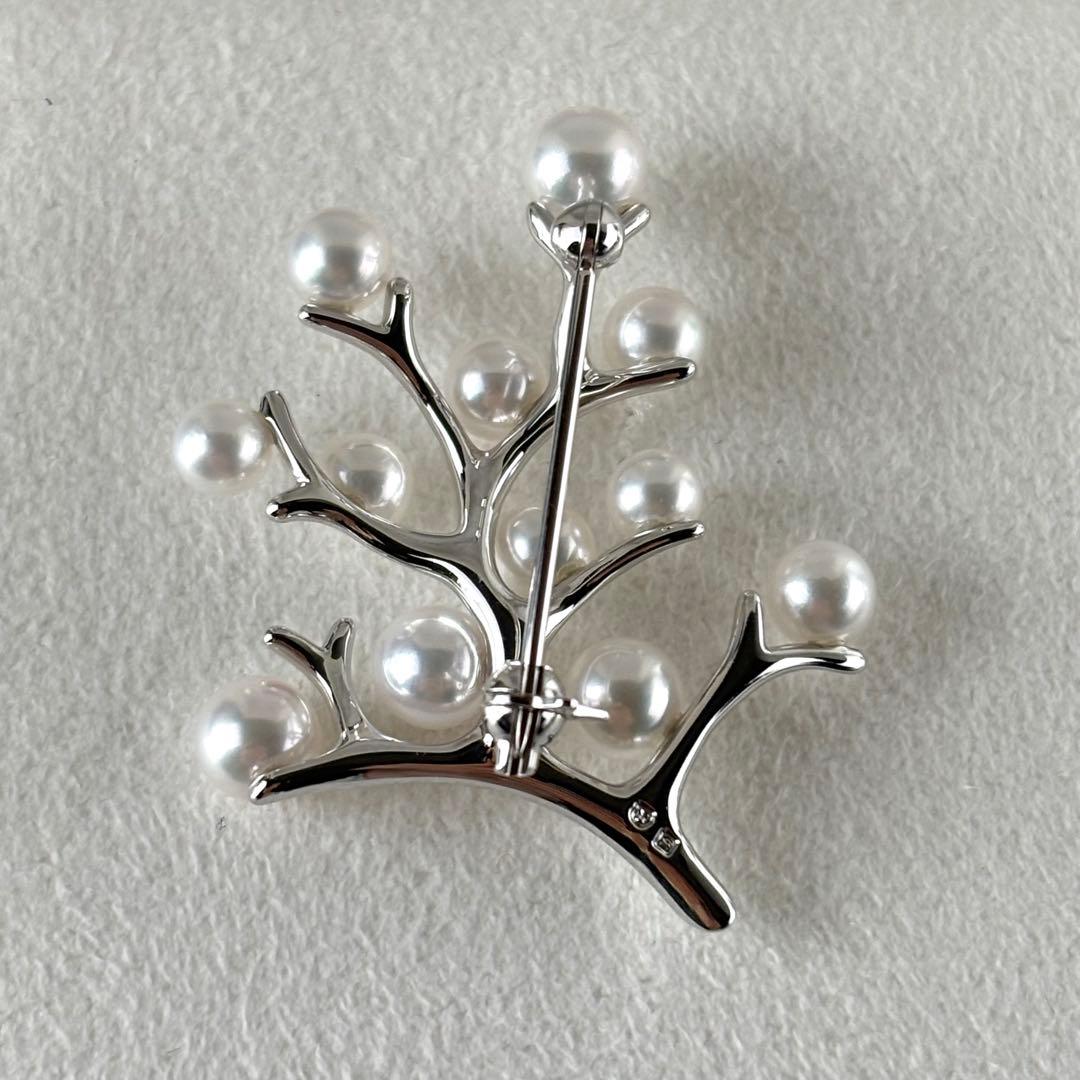 395【ミキモト】シルバー　パール　幸福の木　ブローチ　箱付き