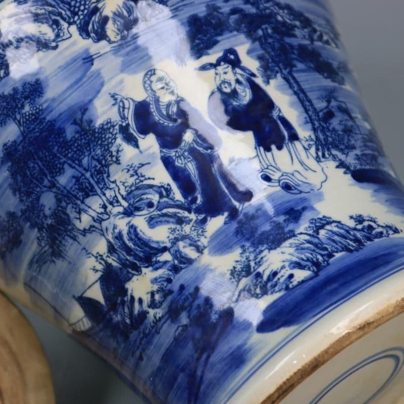 清康熙鯖山水人物獅子頭将軍缶 景徳鎮 陶磁器 装飾品 現代工芸品 美術品 置物