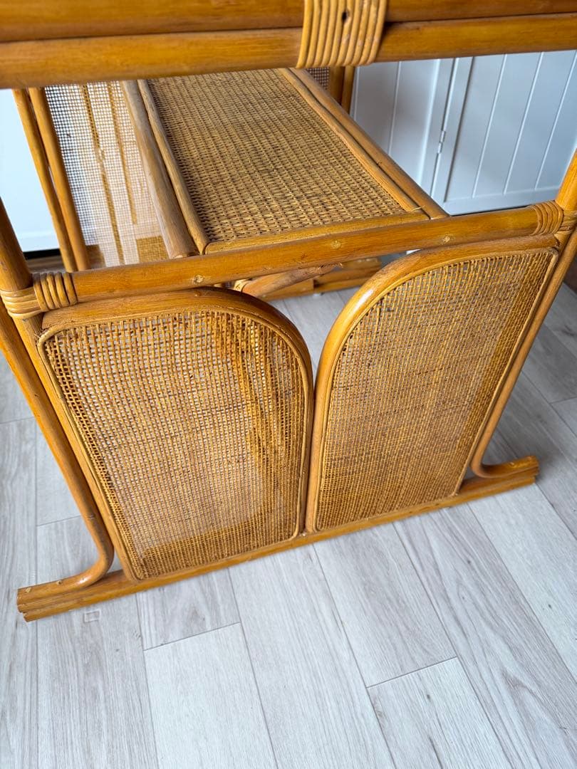 ラタン ガラステーブル 籐 ダイニングテーブル レトロ ビンテージ